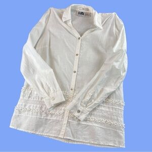 Edward Irish Linen Women’s Long Sleeve Button Down Embroidered White Top Size S